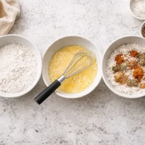 KFC Potato Wedges Availability, Price, Recipe, Review 2026 8 Set Up Dredging Station Bowl 1: ½ cup all-purpose flour Bowl 2: 1 cup milk + 1 large egg, whisked Bowl 3: 1 cup flour + seasoned salt + black pepper + paprika + garlic powder + onion powder + poultry seasoning