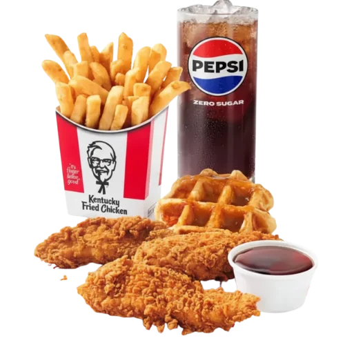 KFC Chicken and Waffles Prices, Calories 2026 4 KFC 3 Pc. Tenders and Waffles Combo