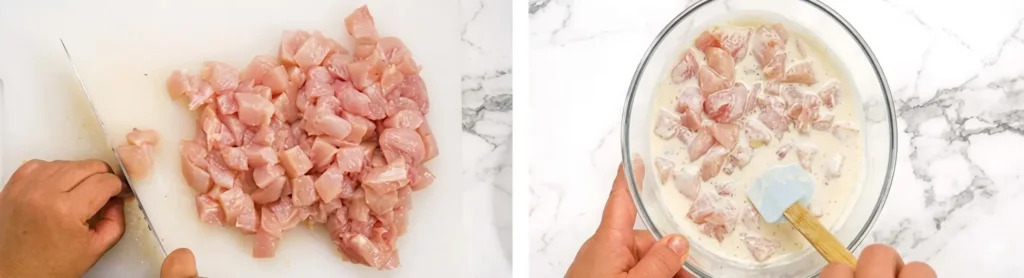 KFC Popcorn Chicken Recipe, Price & Calories 2026 6 Cut chicken into small cubes (about 1–1.5 cm).
For even pieces, slice into strips first, then cut into cubes.