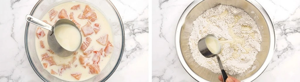 KFC Popcorn Chicken Recipe, Price & Calories 2026 8 In a wide bowl, mix flour, cornstarch, and seasoning.
A wider bowl makes coating faster and easier.